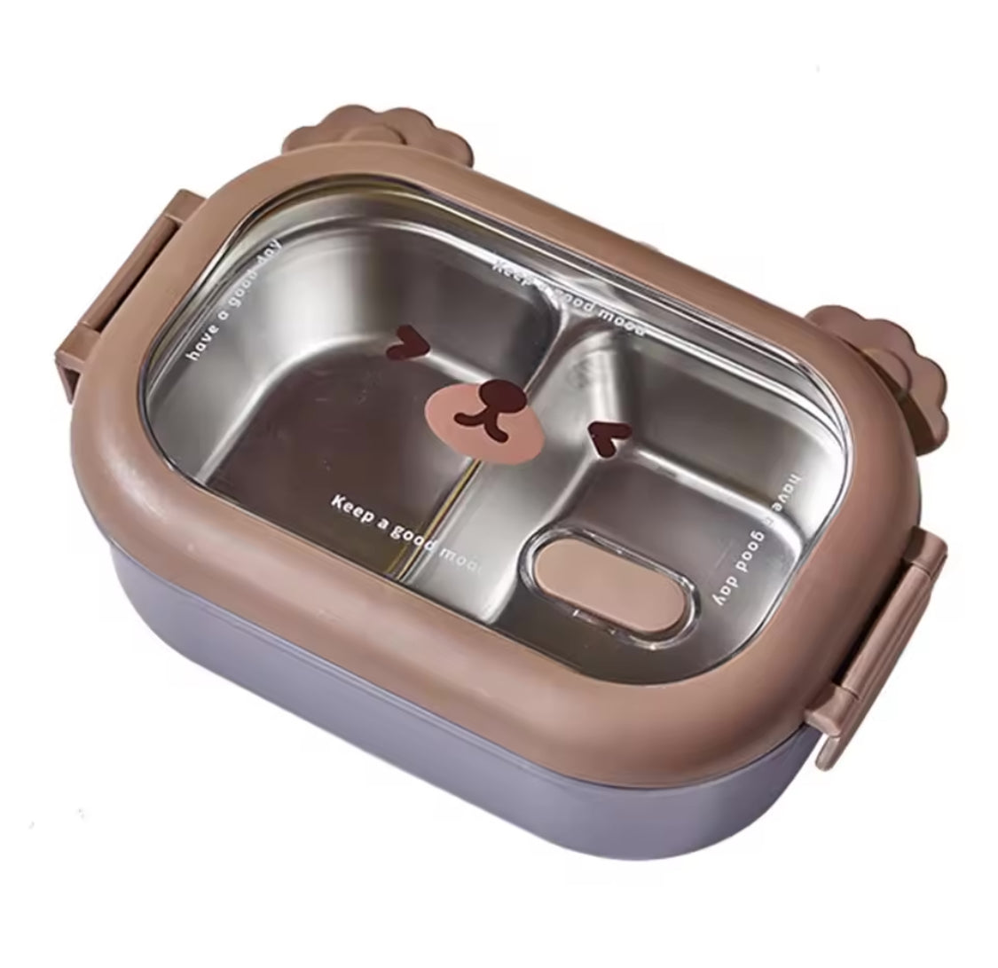 Bear Face Kids Lunch Box, Stainless Steel Food Insulated Container, 2 Compartments Cute Food Container, Microwave Friendly Kids Bento Lunch Box Bear Face Kids Lunch Box, Stainless Steel Food Insulated Container, 2 Compartments Cute Food Container, Microwave Friendly Kids Bento Lunch Box